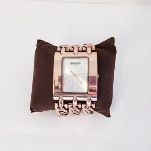 NWOT WEIQIN Square Dial Rose Gold Chain Watch